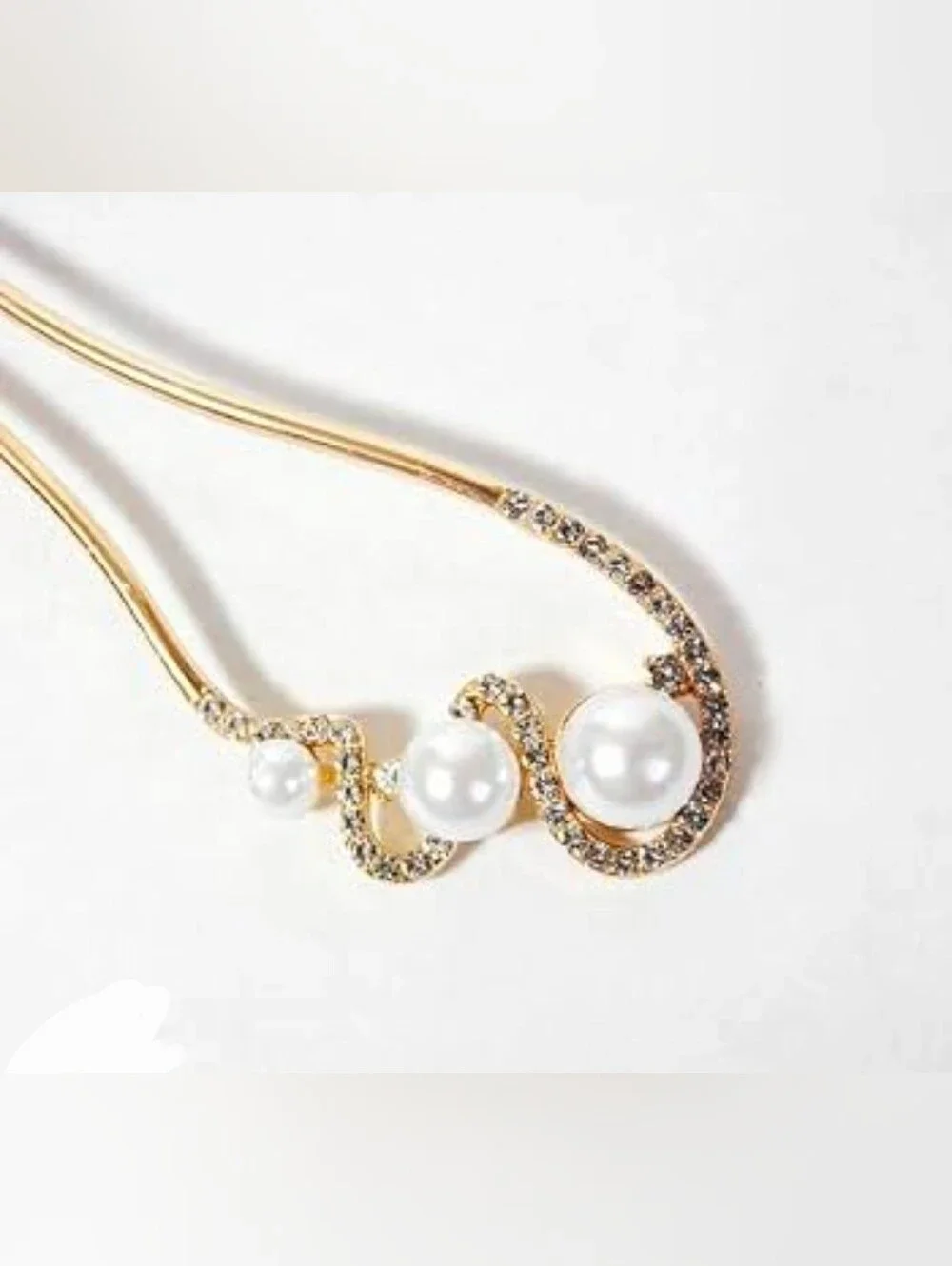 Gold Pearl & Crystal Hair Pin - Elegant Women's Hair Accessory